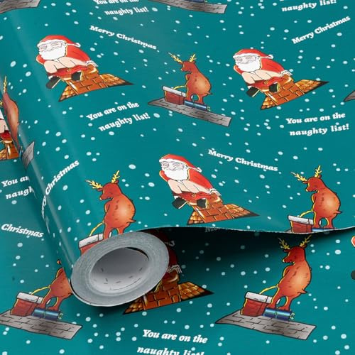 Papel de regalo travieso para Navidad: rollo de papel de regalo de 43 cm x 15 m, papel divertido para decoración de fiestas navideñas, envoltura de regalos