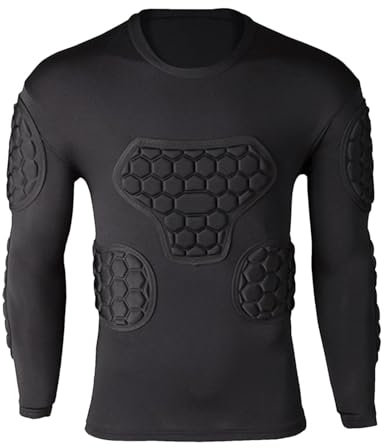 Kioriur Padded Football Shirt - Youth Compression Shirt with Rib Protectors, Top Rib Back Protector Tee, Goalkeeper Jersey Black Long Sleeve