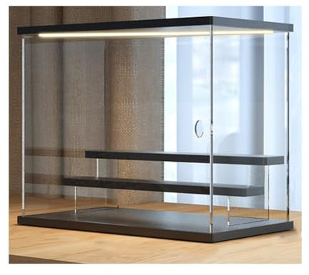 XLIHAWY Acryl-Vitrine, Schaukasten Mit LED-Lichtquelle, Abnehmbarer Holz-Kunststoff-Sockel Organizer-Hüllen Für Sammlerstücke Actionfigur(32x12x22.5cm)