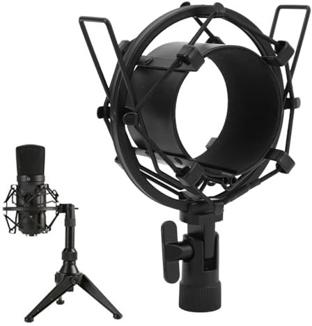 Aluminum Alloy Shock Mount Mic Clip Holder, Isolate Vibration Mic Stand Noise with 5/8 to 3/8 Convert Adapter, for 55-65mm Diameter Microphones, Anti Vibration Mic Holder