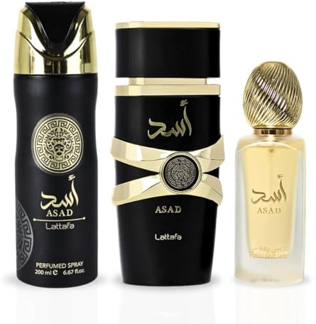 Lattafa Asad Eau De Parfum Spray - 100ML, Hair Mist - 50ML, Perfumed Spray 200ML | Gift Set