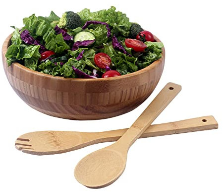 Juego de cuencos de ensalada de bambú con cucharas de madera, cereales, frutas, aperitivos, postres, cuencos de sopa japoneses