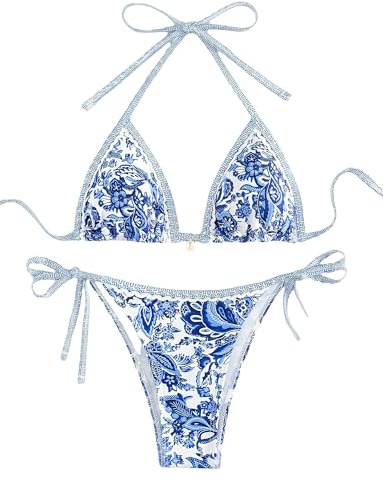 Happy Cherry Ensemble bikini 2 pièces pour femme - Sexy - Imprimé - Décoration de coquillage - Taille basse