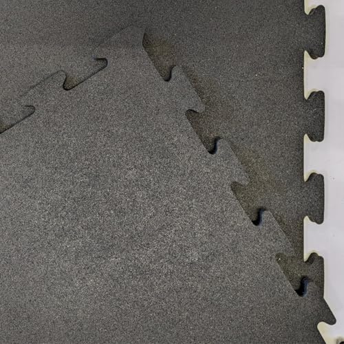 Interlocking Rubber Crumb Gym Floor Tiles - Commercial Grade Gym Mats (Black, 10mm)