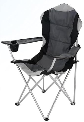 Unibos | High Back Folding Camping Chair With Carry Bag, Luxury Padded Seat, Heavy Duty Tubular Steel, Cup Holder Armrest, Lightweight Portable, Outdoor Garden