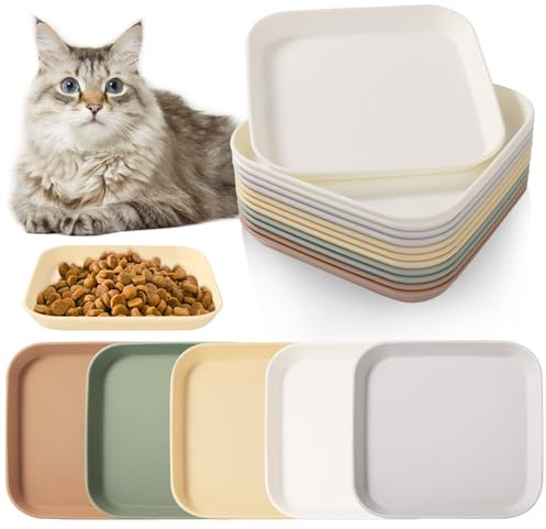 Vikcvcsc Lot de 12 Gamelle Chat, Gamelle Carrée Large Bouche pour Chat, Facile à Nettoyer, Plates Colorée pour Chats et Petits Chiens, pour Nourriture sèche et Humide