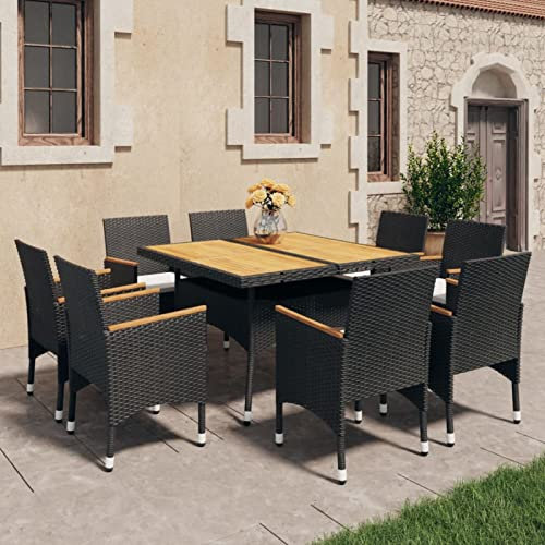 Fasba Akazienholz Gartenmöbel 9-TLG. Sitzgruppe Gartengarnitur Sitzgarnitur Gartenset Gartentisch Esstisch Gartensessel Sessel Poly Rattan Schwarz