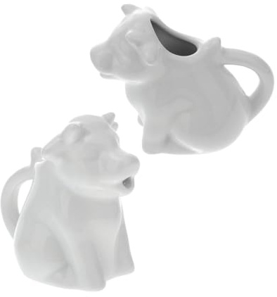 CONGARTENO Lattiera Ceramica Manico, 2 Pezzi, Bianca, a Forma di Animale, Piccola Brocca per Latte e Salse per Cucina e Hotel