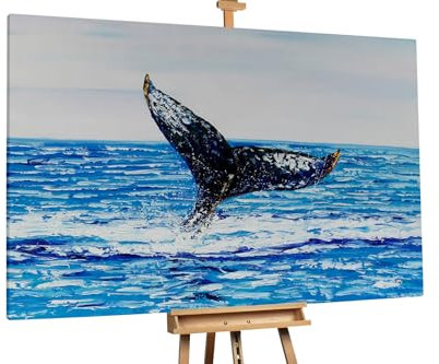KunstLoft Ölgemälde 'Seagull Rush' 180x120cm | Original Handgemalte Gemälde | Modern | Blau und Weiß | Leinwand-Bild Ölgemälde einteilig groß | Modernes Kunst Ölbild
