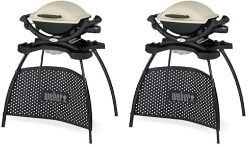 Weber Q1000 BBQ a Gas con Supporto, SUP. Cottura 43 x 32cm, BBQ Portatile, 1 Bruciatore, SUP. Cottura in Ghisa Smaltata Divisa in 2, Coperchio e Guscio in Alluminio pressofuso - Titanio(50060353)