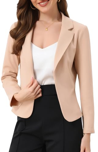 Allegra K Donna Blazer da Ufficio Giacca Abito Elegante Lavoro | Giacca Casual con Maniche Lunghe e Apertura Frontale Beige M