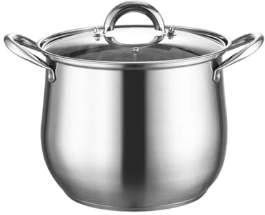 Loyimioo Olla de acero inoxidable de 7 L con tapa, parte inferior compuesta de triple capa, compatible con horno de cerámica de gas y eléctrico, tapa de vidrio templado antiadherente + mango remachado