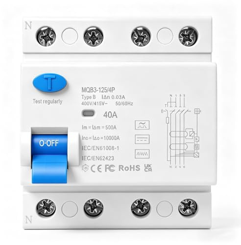 Yapasopu Interruptor de circuito FI de 40A 30mA 4 pines Tipo B Implaz de agua 10kA Protección de cortocircuito para cargadores EV Sistemas e inversores solares e inversores