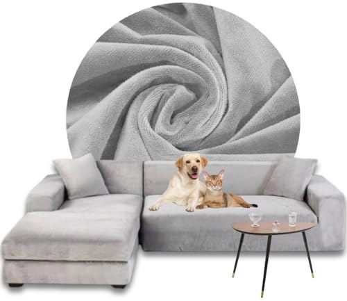 Domidekor Sofa Überzug L-Form – Elastischer Samt Couchbezug, Weich und Wasserdicht – Couch Überzug fur 2/3 Sitzer, Universal Sofaüberwurfe mit Anti-Rutsch-Schaumstoffe, Grau, Links