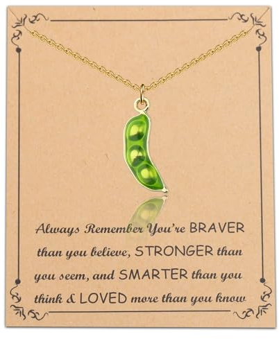 FUSTMW Pea Pod Necklace Green Three Peas in a Pod Necklace Peapod Jewelry Sweet Pea Charm Snow Peas Pod Gift, S, No Gemstone