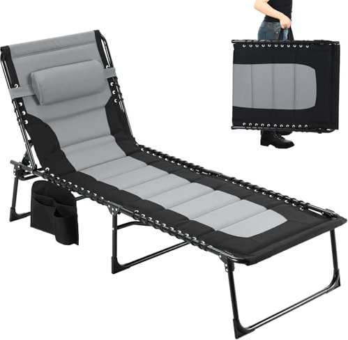 Clevich XXL Liegestuhl klappbar, 199×66 cm Übergroße Sonnenliege mit 5-Fach Verstellbarer Rückenlehne, Gartenliege mit Kopfkissen & Seitentasche, Campingliege bis 150 kg für Strand, Pool