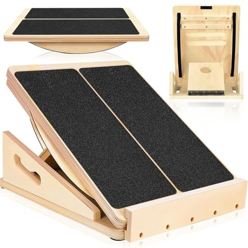 Portable Wooden Balance Board,Adjustable Slant Board for Squats Leg Knees Heel Ankle Stretching,Professional Non-Slip Leg Stretcher for Home,Gym,Office,Outdoor Use(B)