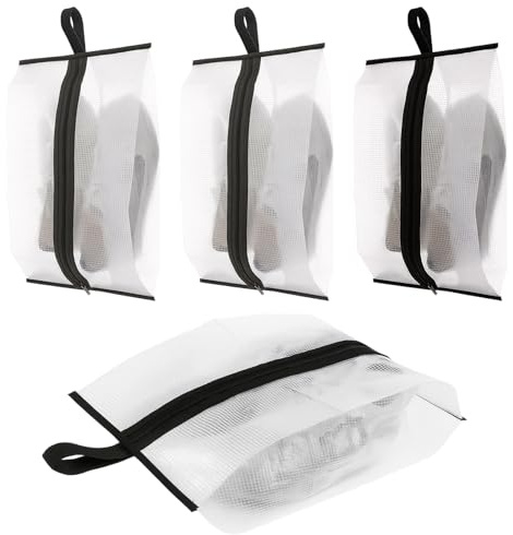 4PCS Waterproof Shoe Bags for Travel, X-Large Clear Sneaker Pouch with Sturdy Zipper, 2 Grey & 2 Black Portable Travel Shoe Bag for Men & Women, Ideal for Gym, Luggage, and Closet Storage