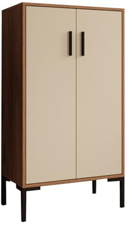 MB Muebles Bonitos | Aparador pequeño Lander L17 para Salón Moderno | Armario Auxiliar | Color Nogal Ambar y Beige | 60x110,5x30 cm