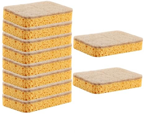 Eco Sponge Scourers, 10PCS Plastic Free Sponges Washing Up Pads,Sponge Scourers for Dishes & Heavy Cleaning