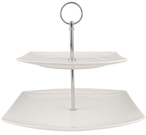 Festa Italia Etagere Porzellan - 2 Stöckig - Weiß Etageren - Kuchenständer Cupcake-Halter - Obstetageren - Obst Kekse Süßigkeiten Servierplatte - Gebäck gestuftes Serviertablett für Weihnachten