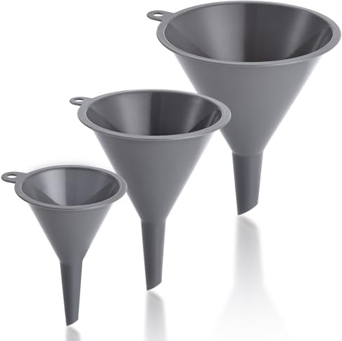 Lovunshuo Trichter 3er Set, Lebensmittel geeignet BPA-FREE Robuste Einfülltrichter aus bruchsicherem HD-PE mit Aufhängeöse – Perfekt für Küche & Haushalt