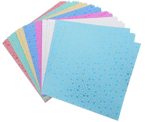 YOSADIER Papier Origami Carré Pailleté 28 Feuilles Garçon et Filles Couleurs Irisées Double Face Activités Créatives Loisirs Manuels Anniversaire Arts Créatifs École Fête
