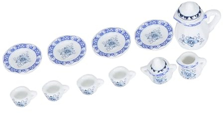 Naroote Ensemble de Tasses à thé en Porcelaine pour Maison de Poupée, 15 Pièces, Collection de Décoration de Cuisine Classique et élégante pour Les Amateurs de thé (Couleur Porcelaine Bleu Blanc)