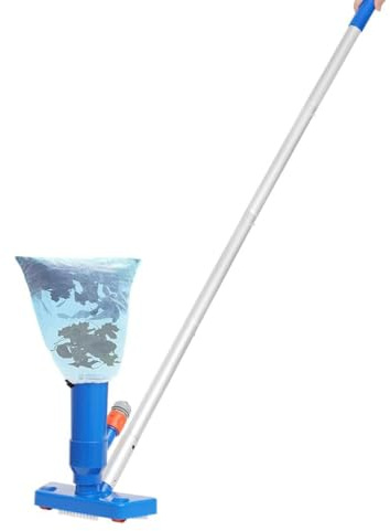 143cm Aspirador de Piscina - 4 Postes de Aluminio Extraíbles, Cabezal Aspirador Estanque con Bolsa de limpieza, Cepillo para Limpiar Piscina Succión Fondo Mini Limpiador para Jacuzzi/Fuente Artificial