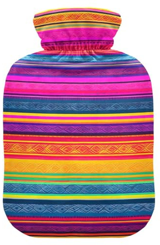 Bolsa de agua caliente con cubierta suave, calentador de pies tradicional mexicano a rayas, bolsa de agua caliente para calambres menstruales, pequeña