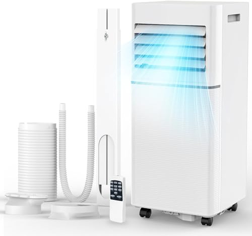 Electactic - Aire acondicionado portátil de 10,050 BTU, ventilador deshumidificador de CA 3 en 1 con visualización LED, control remoto, silencioso, modo de reposo, ruedas de 360°, kit de ventana para
