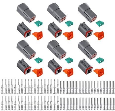HAXIHA 6 Sets DT Connector Kit,6 Pin Grigio Impermeabile Auto Connettore Elettrico,Sigillato Connettori per Cavi Automobilistici Maschio e Femmina Spina