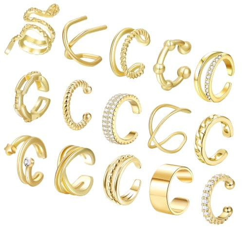 15 Piezas Ear Cuff Acero Inoxidable Pendientes Oreja Sin Agujero Earcuffs Mujer Ear Cuff Dorado Earcuff Pendientes Hipoalergenicos Mujer Varios Estilos Cómodo De Llevar Duradero Elegante Ajustable