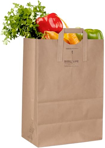 DURO 70# Brown Grocery Bags with Handles Bulk 50 Pack 12x7x17 Inch Kraft Paper bags for Grocery, Retail, Party, Shopping, Gift, and Takeout Use, Heavy-Duty Large Brown Kraft Bag for Packaging