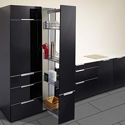 Dispensa-X Apothekerauszug SILBERGRAU matt 1600-2000 mm Tragkraft 100 Kg | inkl. SoftstopPlus Clickfixx und 5 Einhängekörbe für 300 mm breite Schränke Schrankauszug von SOTECH