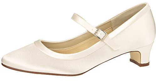 Rainbow Club Scarpe da Sposa Larissa - Décolleté da Donna, in Raso Color Crema Avorio, semplici, con Comoda Imbottitura, con Tacco a Blocco, Misura 39 EU (6 UK)