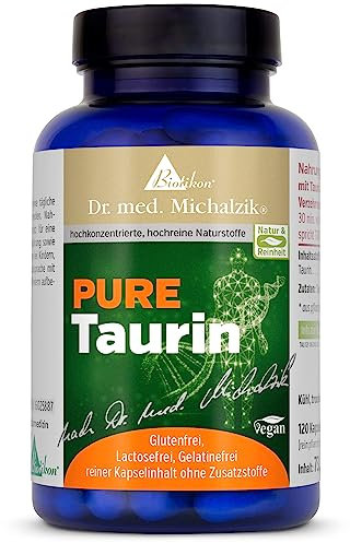 Veganes Taurin Dr. med. Michalzik - je Tagesempfehlung Taurin [1000 mg] - Aminosäure + wichtige körpereigene Substanz - ohne Zusatzstoffe - von Biotikon®