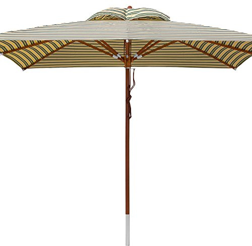 anndora® Sonnenschirm Holz 3 m eckig Gartenschirm Marktschirm 300 cm quadratisch - mit Winddach - Olefinstoff gestreift Grün Weiß Gelb
