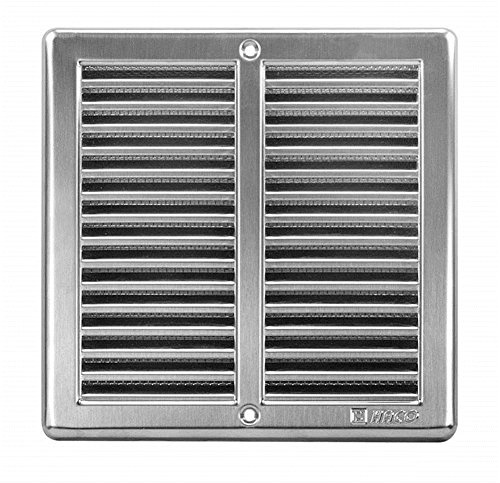 Edelstahl Lüftungsgitter - 200 x 200 mm - Abluftgitter mit Insektenschutz u. Einbaurahmen, quadratisch