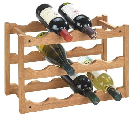 WENKO Weinregal Norway, Weinschrank für bis zu 12 Weinflaschen, Weinhalter aus Walnussholz, 3 Etagen zur Aufbewahrung von Wein- und Sektflaschen, 42 x 28 x 21 cm, Natur