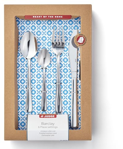 Judge Barclay 24-Piece Stainless Steel Cutlery Set in Gift Box for 6 People, Dishwasher Safe