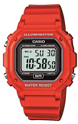 Casio Unisex F-108WH-1ACF Big Square Digital Display Quartz Black Watch, Red, Classic
