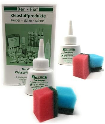 Ber-Fix 2x 40g Textilkleber waschmaschinenfest transparent für alle Naturfasern Stoffkleber Textilkleber wasserfest weich soft elastisch flexibel Textilkleber für Stoffe Kleben statt Nähen