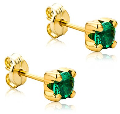 Orovi Damen Goldschmuck mit Edelstein Solitaire Ohrstecker 9 Karat Gelbgold oder Weißgold (375) / Rubin, Saphir, Smaragd, Zirkonia/runder Ohrschmuck/Krappenfassung