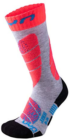 UYN S100045 Ski Socks Unisex Light Grey/Fluo Coral 38