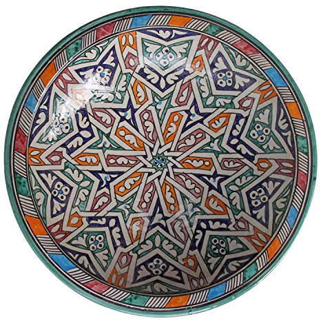 Casa Moro Orientalischer Keramik Teller Schale bunt Ø 34 cm | handbemalte Keramikschale marokkanische Schüssel Obstschale Servierschale | ksf024