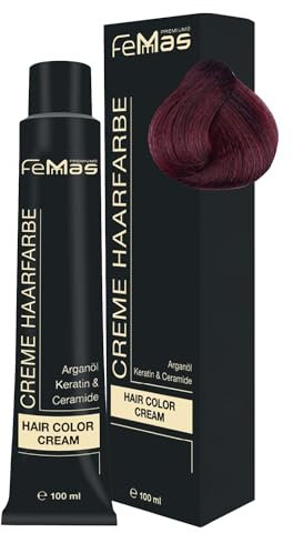 FemMas Haarfarbe hellbraun Mahagoni Rot 5.56 I Professionelle Creme Haarfarbe mit Arganöl, Keratin & Ceramiden I Als dauerhafte Haarfärbung oder Tönung für strahlende, haltbare Farbergebnisse I 100 ml