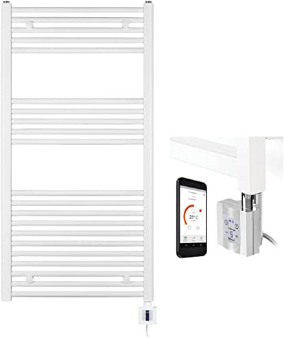 anapont elektrischer Badheizkörper - weiß/chrom- mit Appsteuerung - Handtuchheizkörper - Badheizung elektrisch - Handtuchheizung - Made in Germany (1175h x 500b, weiss/gerade)