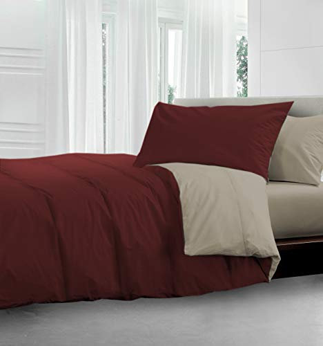 HomeLife - Edredón invernal de una plaza y media - Medidas 220 x 250 cm - Color burdeos/crema - Made in Italy - Edredón invernal reversible - Cálido edredón hipoalergénico de una plaza y media