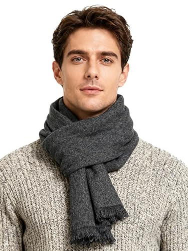 Leisofter Bufanda para hombre de cachemira, diseño de cuadros cálidos con flecos gruesos y suaves, 180 x 30 cm